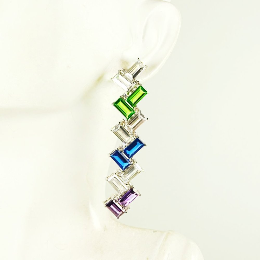 KURT GEIGER Rhodium Plated Multicolor Crystals Dangle Earrings - Picture 4 of 6